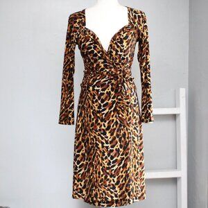 Norma Kamali Leopard Animal Print Stretch Long Sleeve Wrap Dress Size Medium